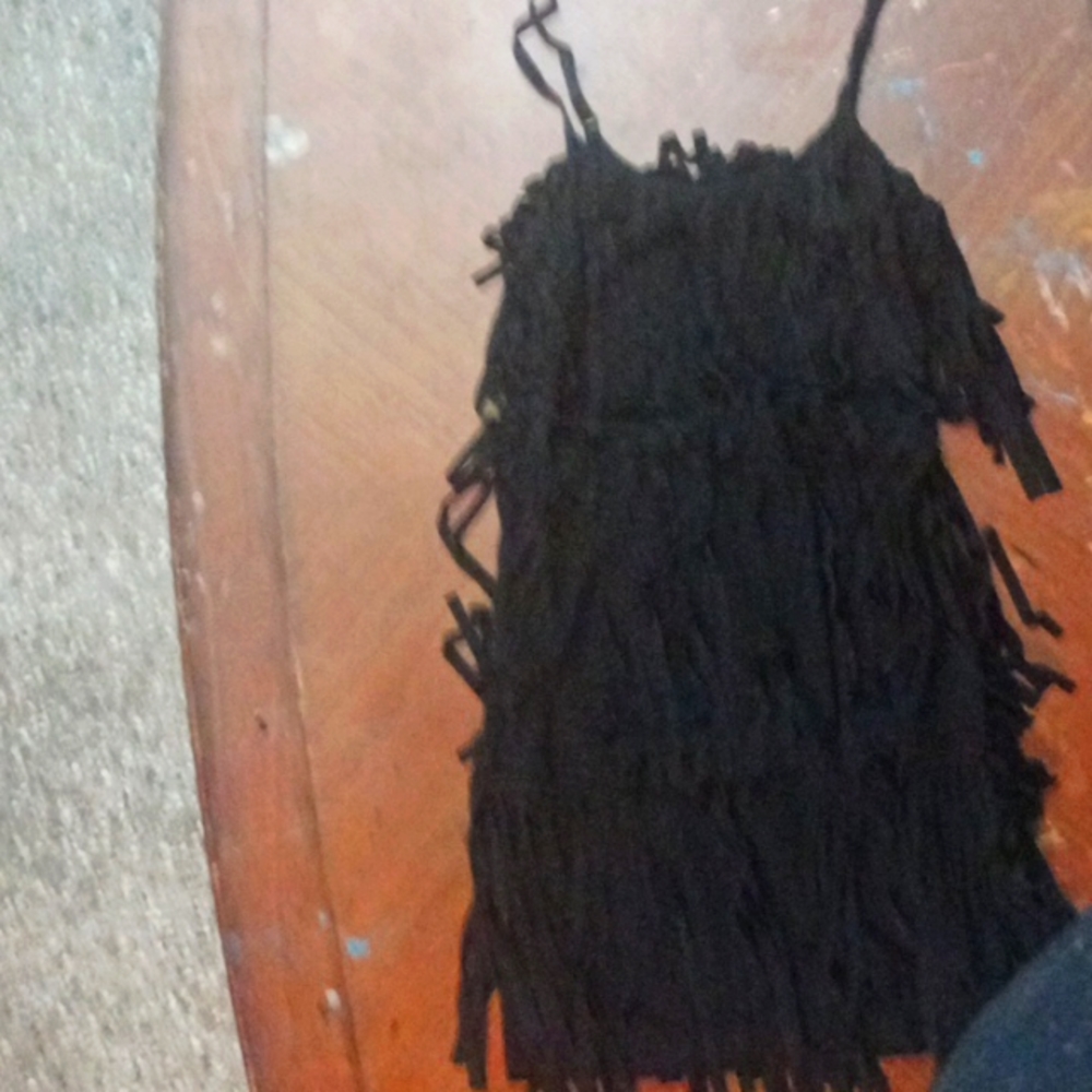 Peep Pt Toe Black Fringe Mini Dress
